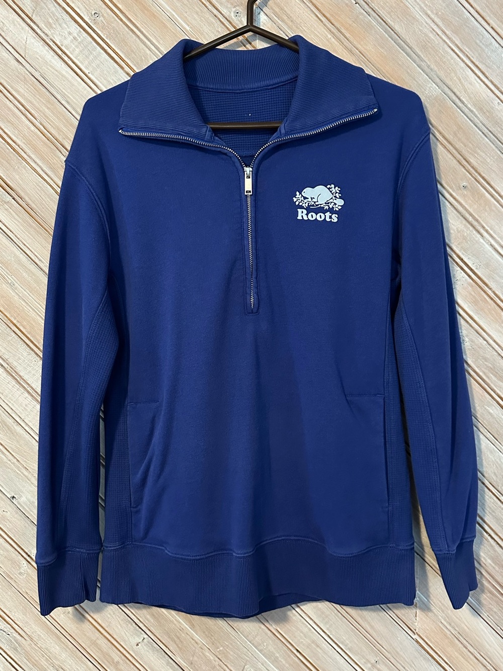Roots Women's Navy Blue Cowl Turtleneck Pullover Half Zipper Reflective Logo